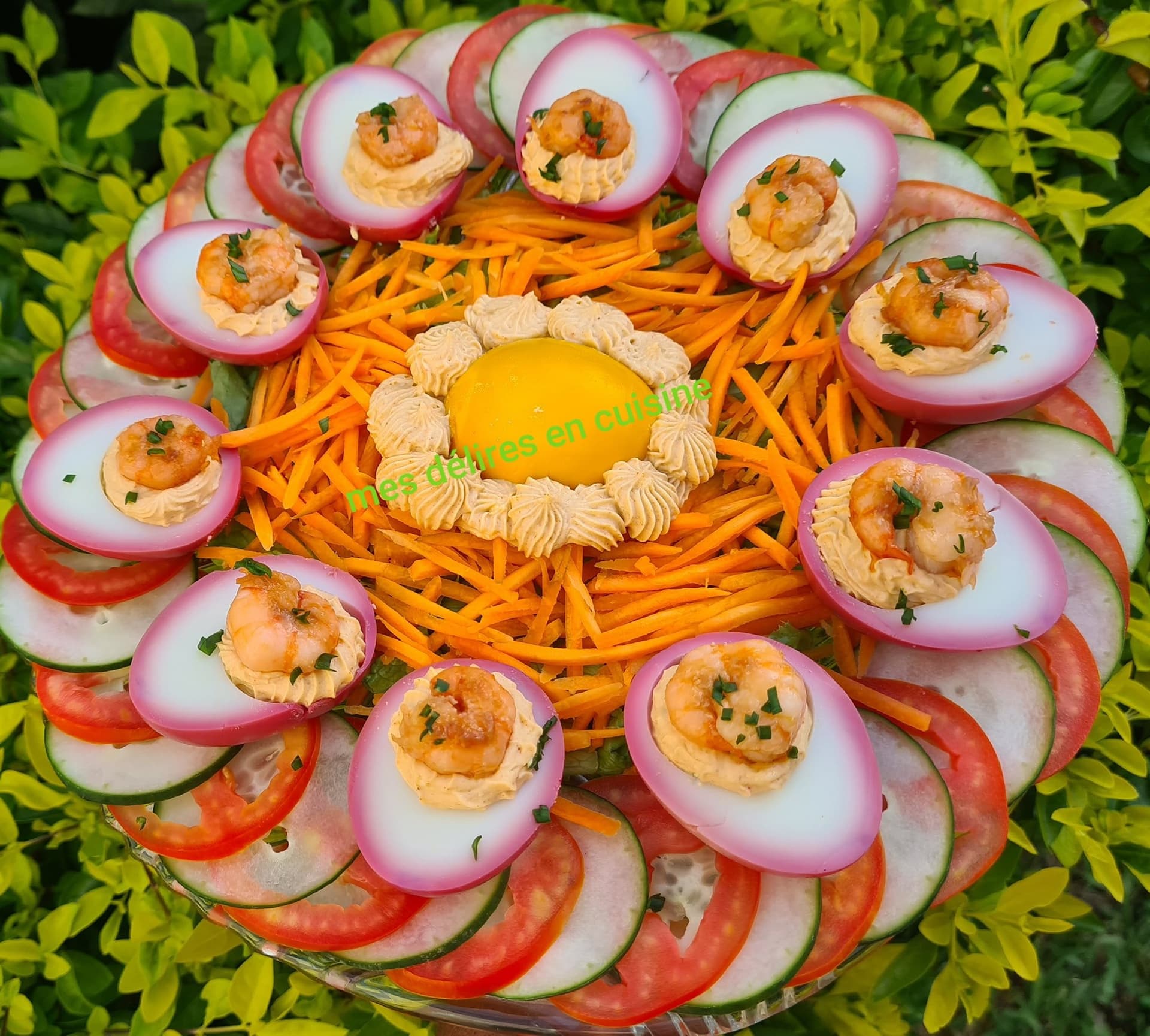 Œufs farcies aux crevettes sur son nid de petits légumes by lolo