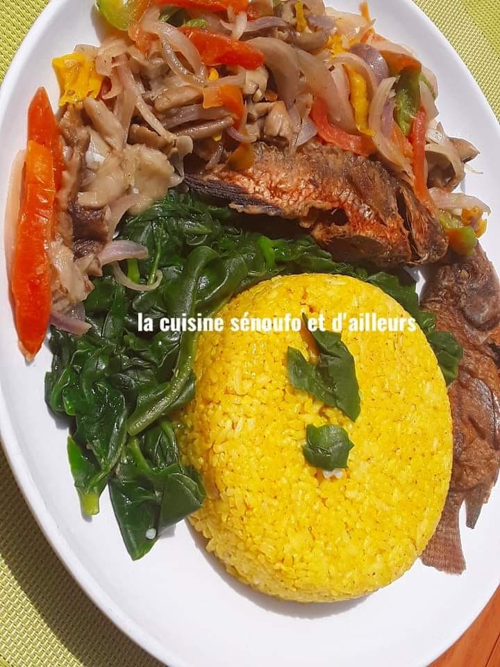 Riz au lait de coco et curcuma feat champignon et épinard sauté à la poêle