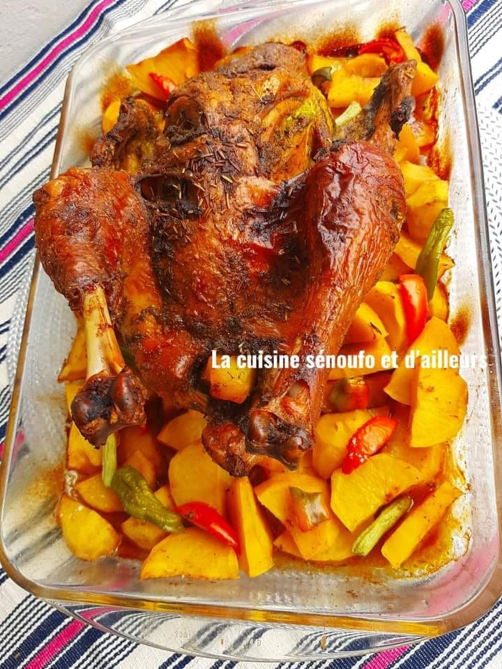 Poulet rôti au curcuma, gingembre et ail