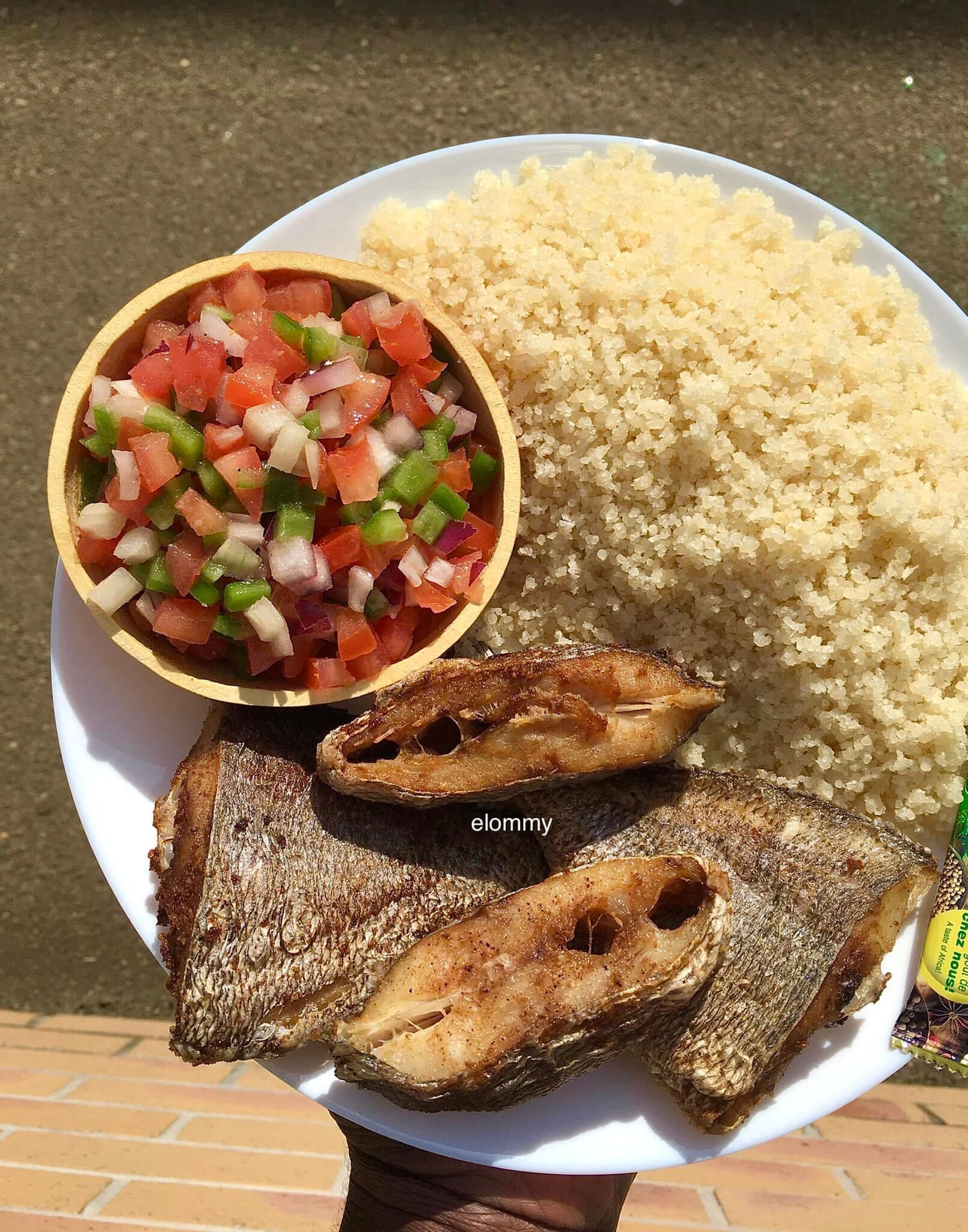 Attiéké + Poisson frit + Crudités