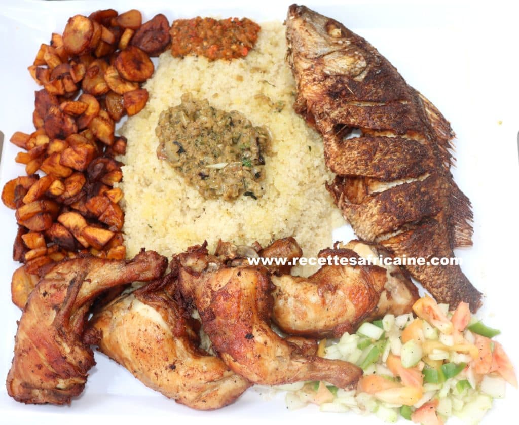 Attiéké au poulet et poisson