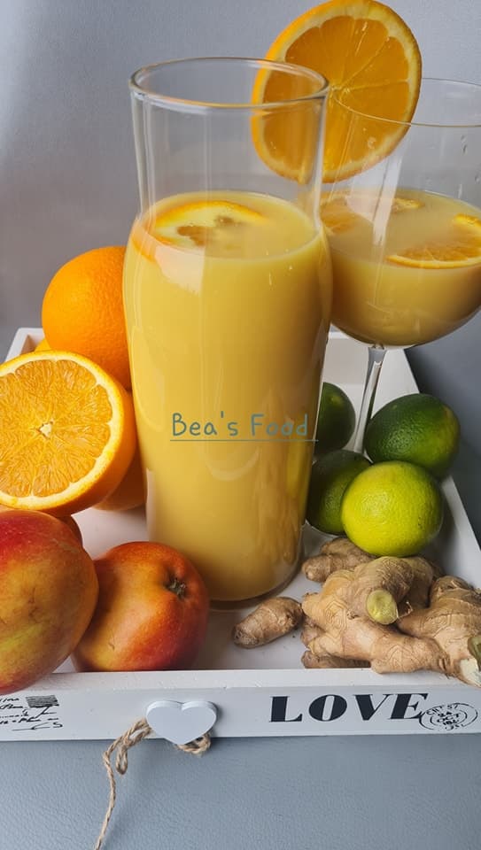 Jus de gingembre à la pomme ,orange et citron.