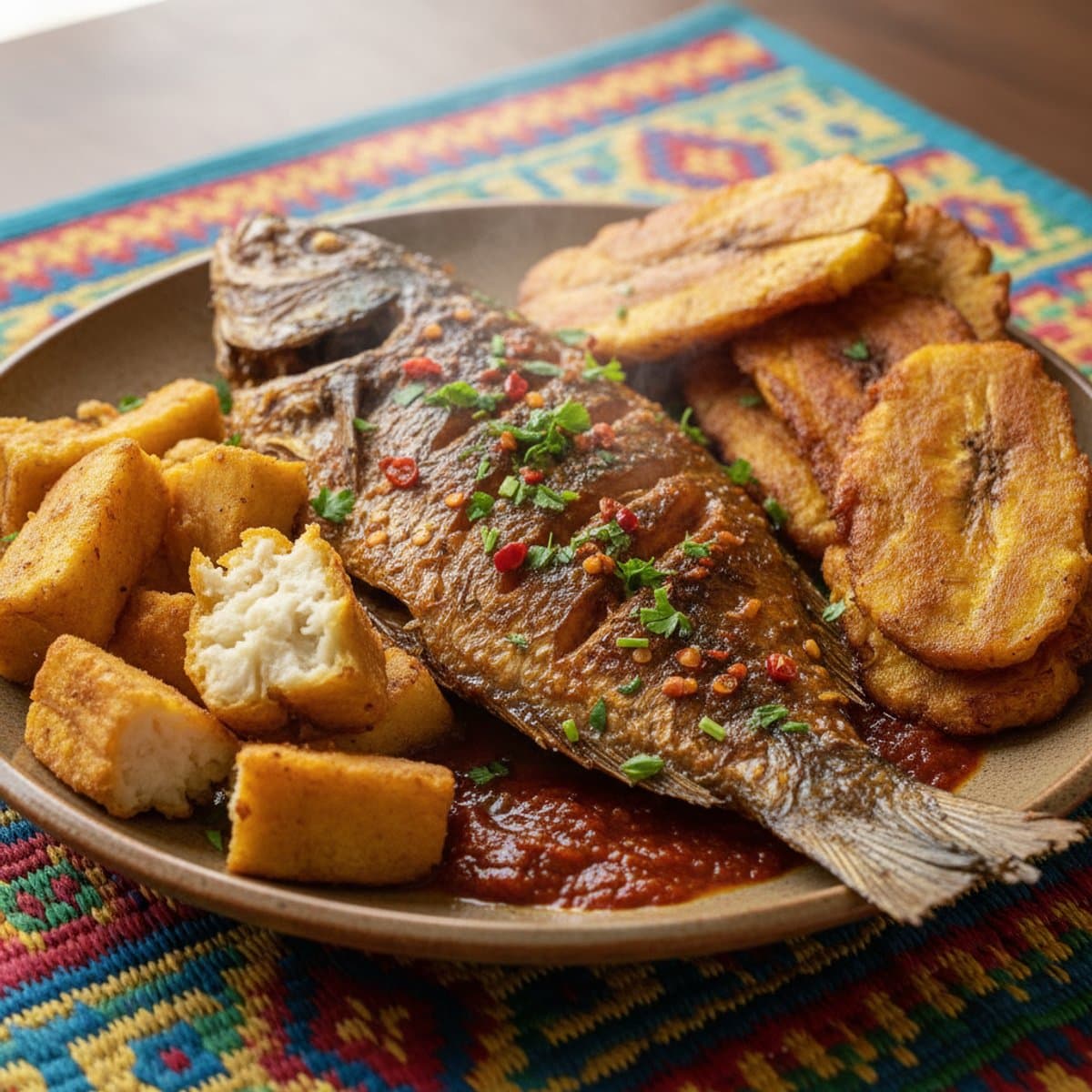 Sole braisée, plantain tapé et igname frit : recette