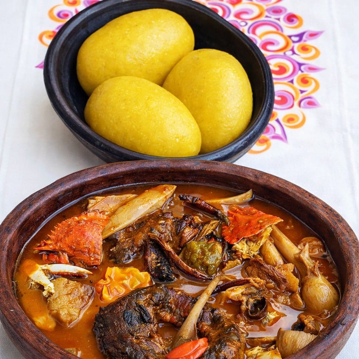 Foutou banane à la sauce claire au poisson fumé