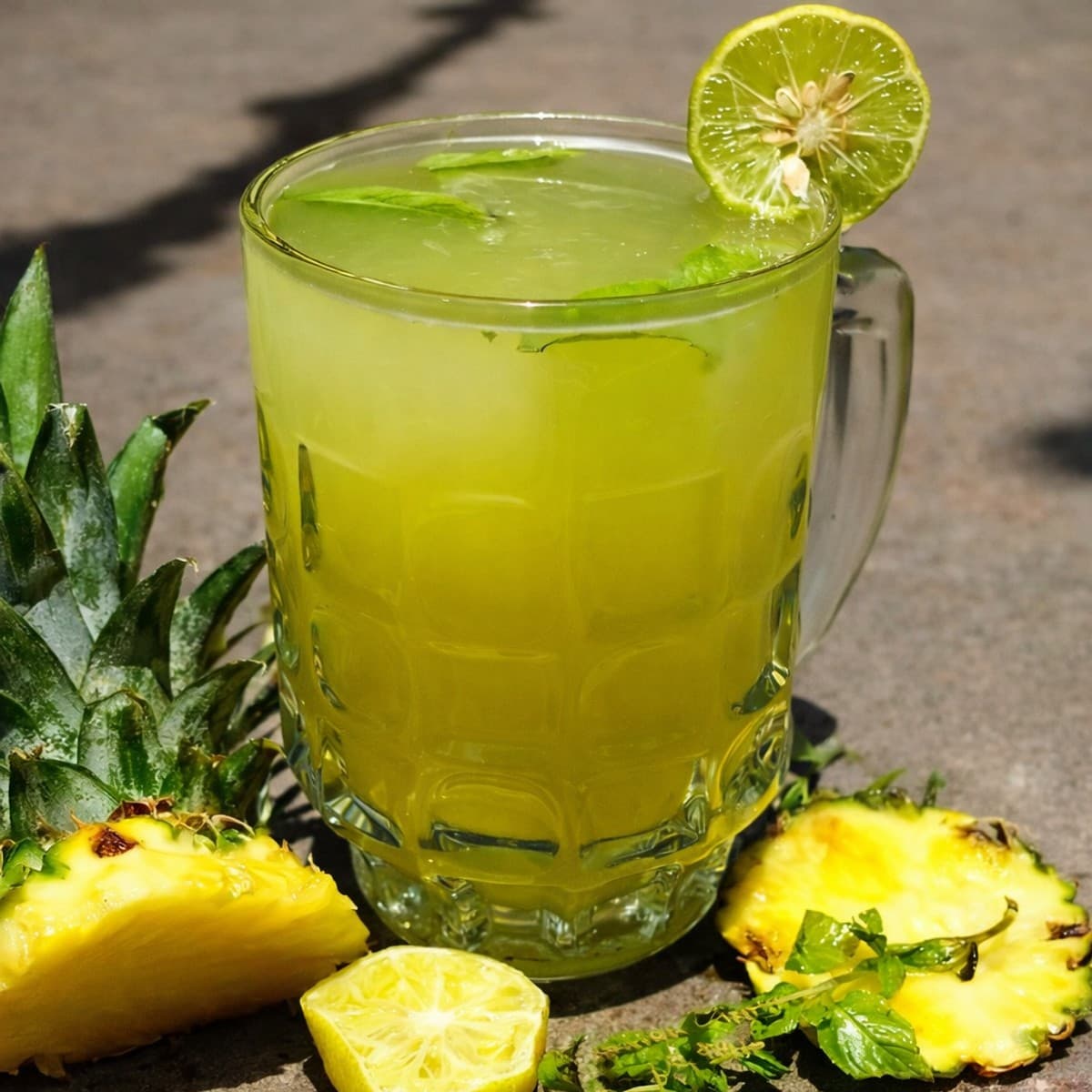 Jus de gingembre, ananas, menthe et citron