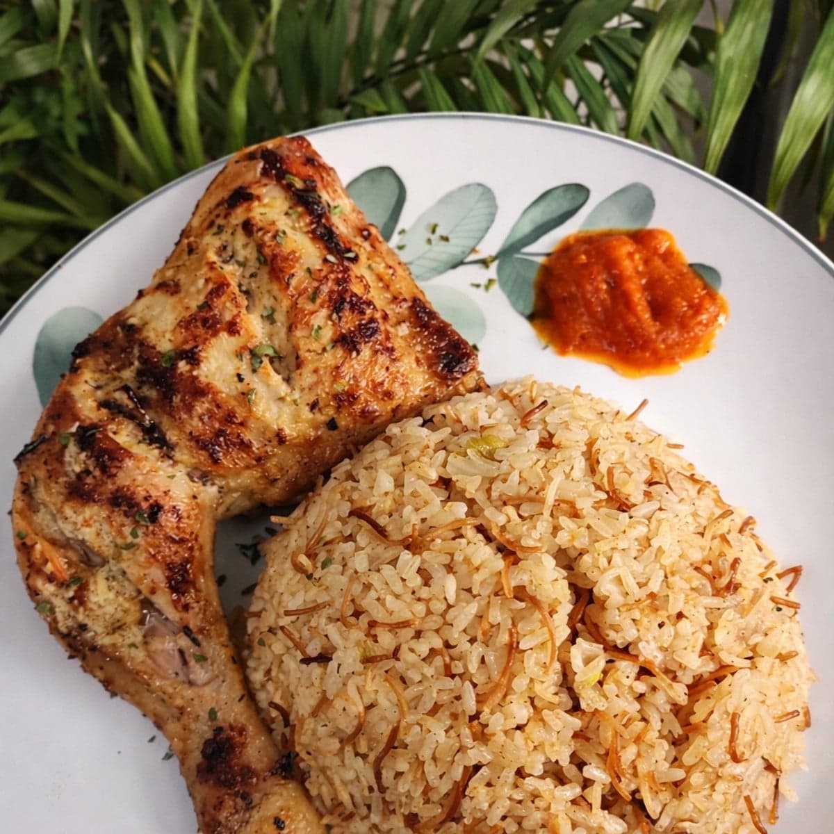 Riz aux cheveux d’anges accompagné de son poulet au four.