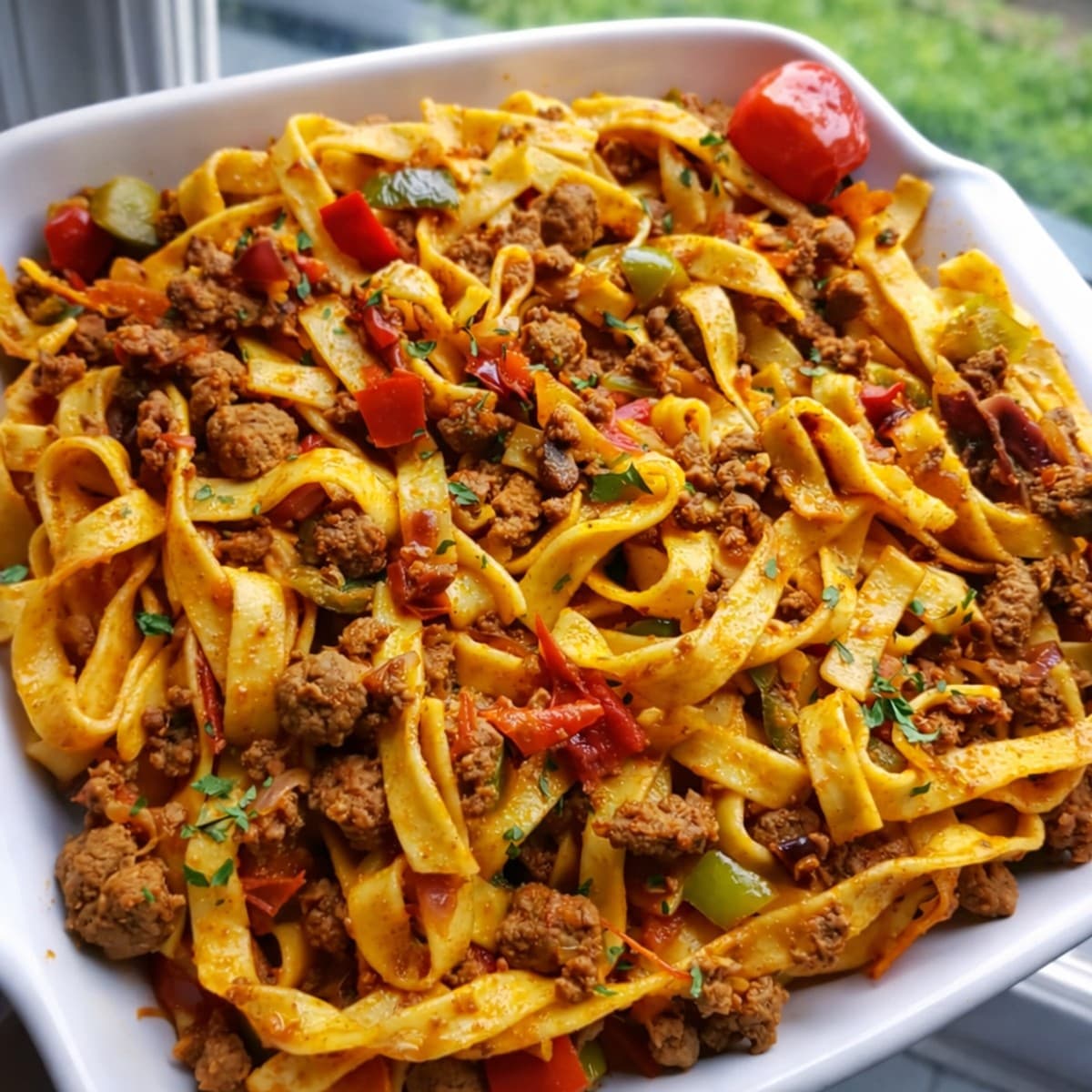 Succulent plat de pâtes à la viande hachée.