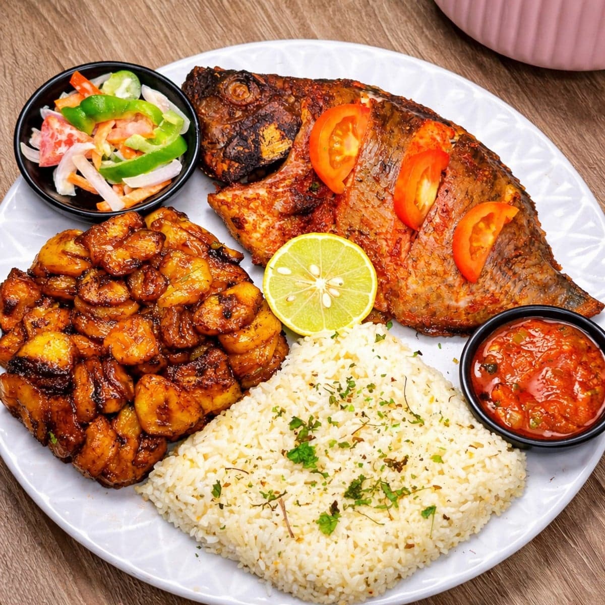 Poisson braisé au four avec alloco et riz : recette