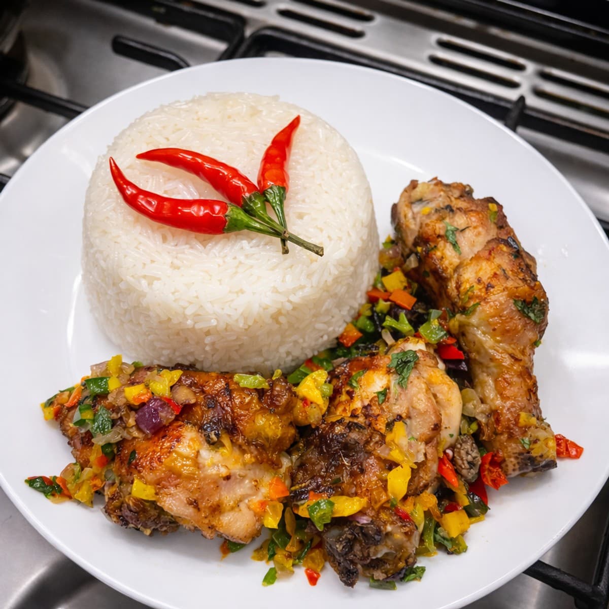 Poulet à la sauce tomate et riz