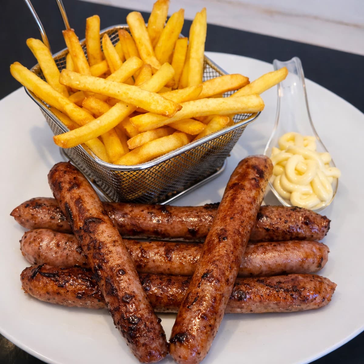 Saucisses aux frites.