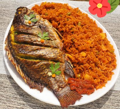 Jollof Rice aux légumes accompagné de poisson braisé au four !